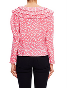 Rixo London Pink Ditsy Daisy Floral Ruffle Pleat Neck Leila Blouse - House Of Huntington
