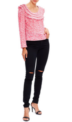 Rixo London Pink Ditsy Daisy Floral Ruffle Pleat Neck Leila Blouse - House Of Huntington