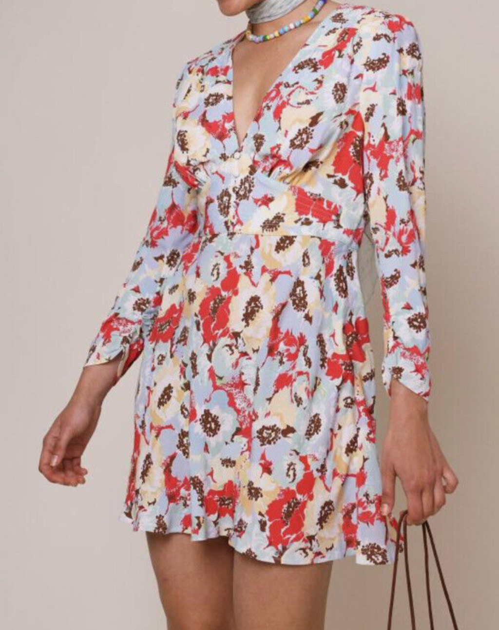 Rixo London Jules Poppies Floral Print Button Front V-Neck Summer Mini Dress - House Of Huntington
