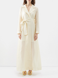 Taller Marmo Wrap Cream Striped Coat - House Of Huntington