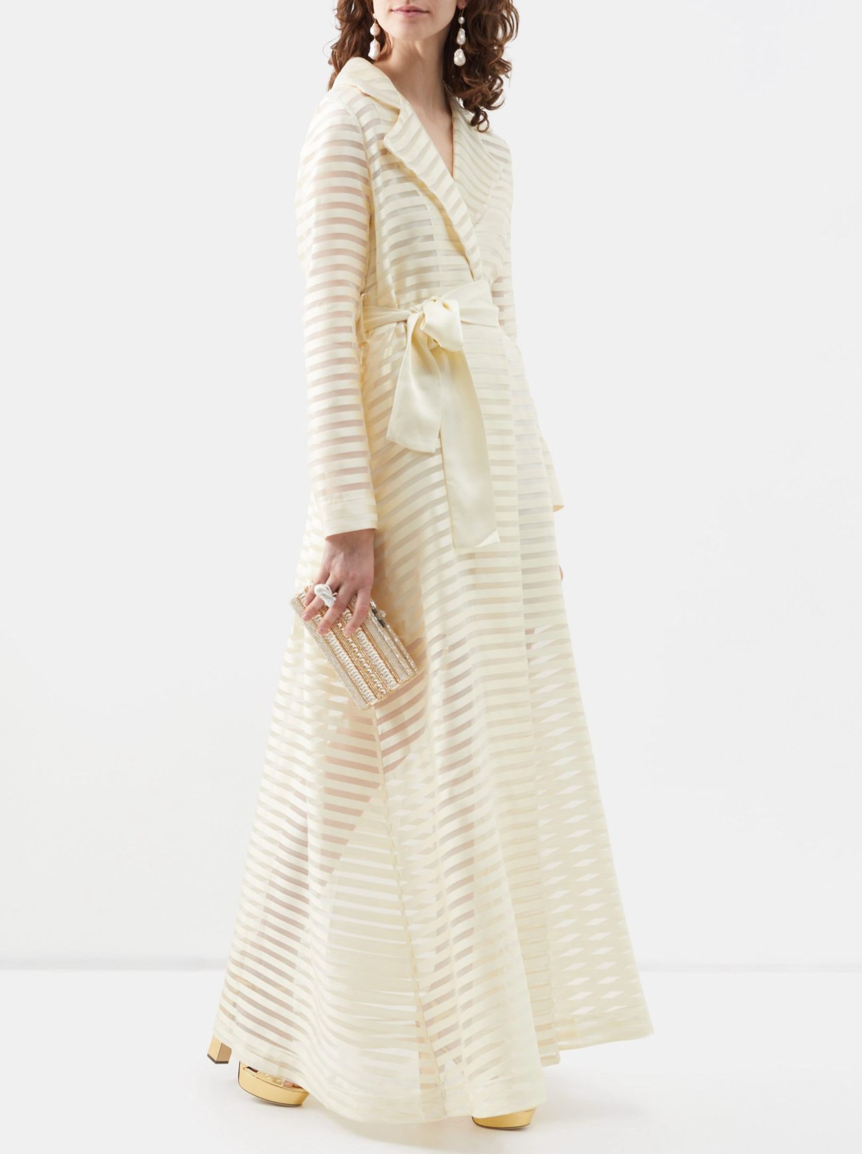 Taller Marmo Wrap Cream Striped Coat - House Of Huntington