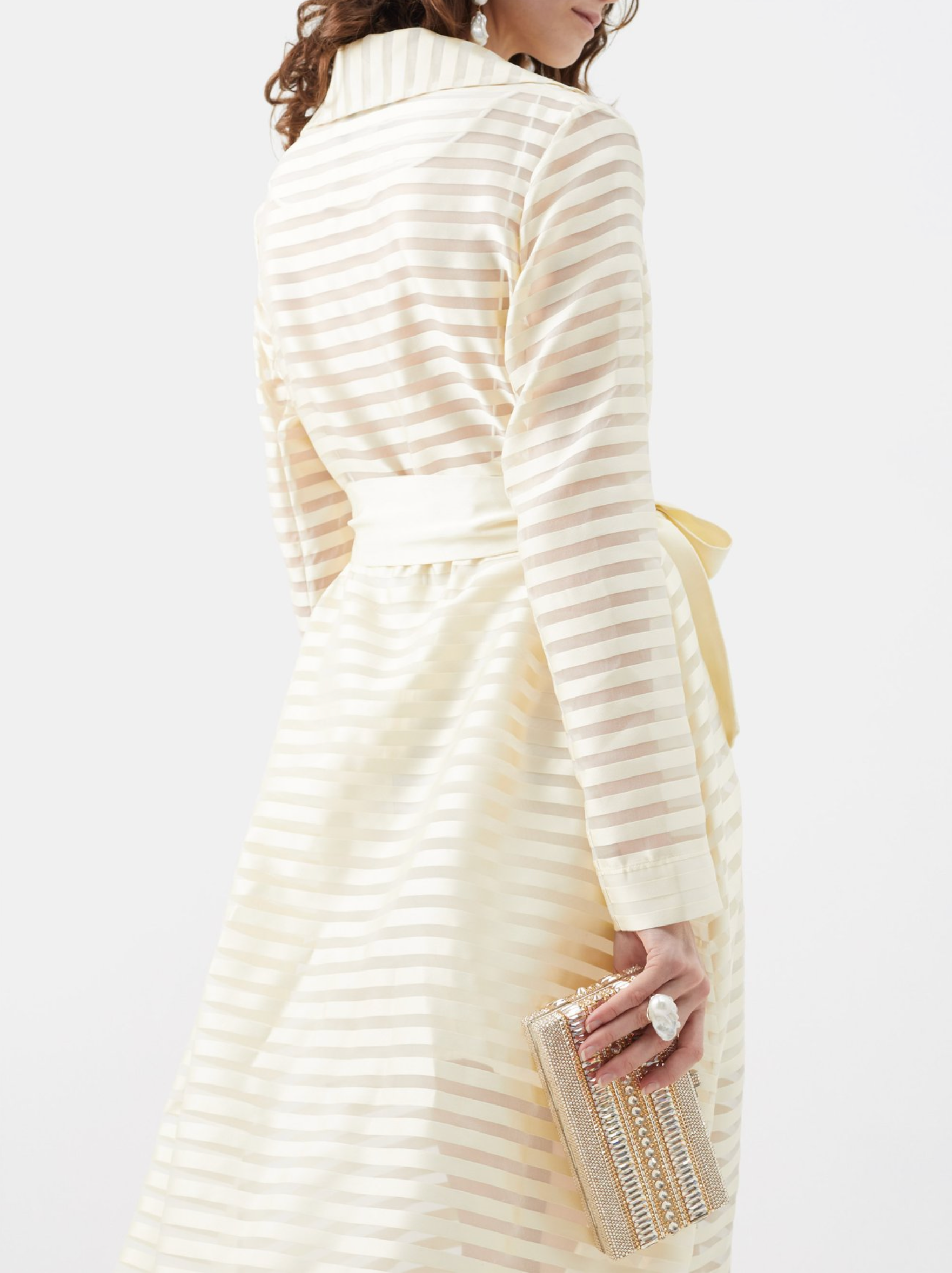 Taller Marmo Wrap Cream Striped Coat - House Of Huntington