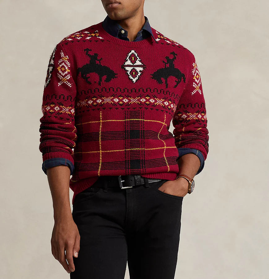 Ralph Lauren Polo Wool Blend Chunky Knit Western Fair Isle Sweater