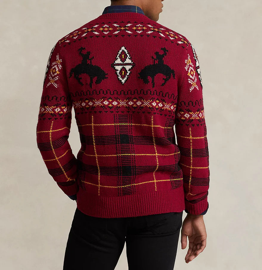 Ralph Lauren Polo Wool Blend Chunky Knit Western Fair Isle Sweater