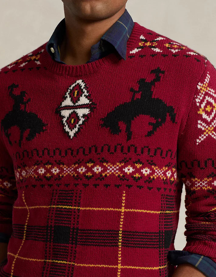 Ralph Lauren Polo Wool Blend Chunky Knit Western Fair Isle Sweater