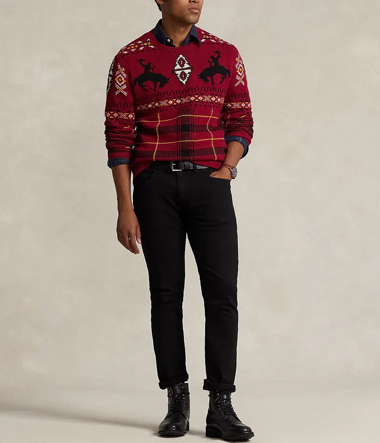 Ralph Lauren Polo Wool Blend Chunky Knit Western Fair Isle Sweater
