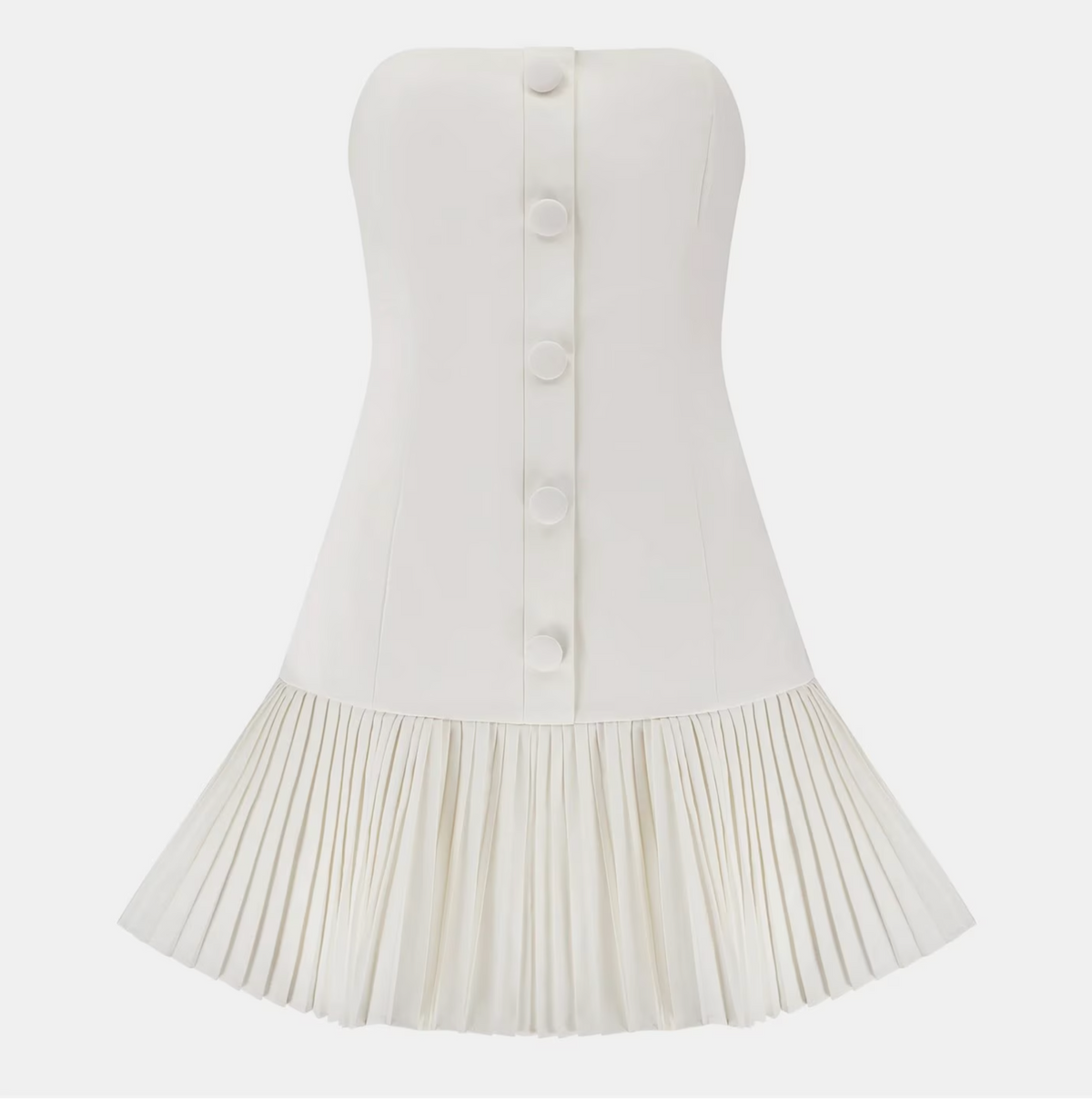 Ultimate Button Up Strapless Pleat Hem Mini Dress