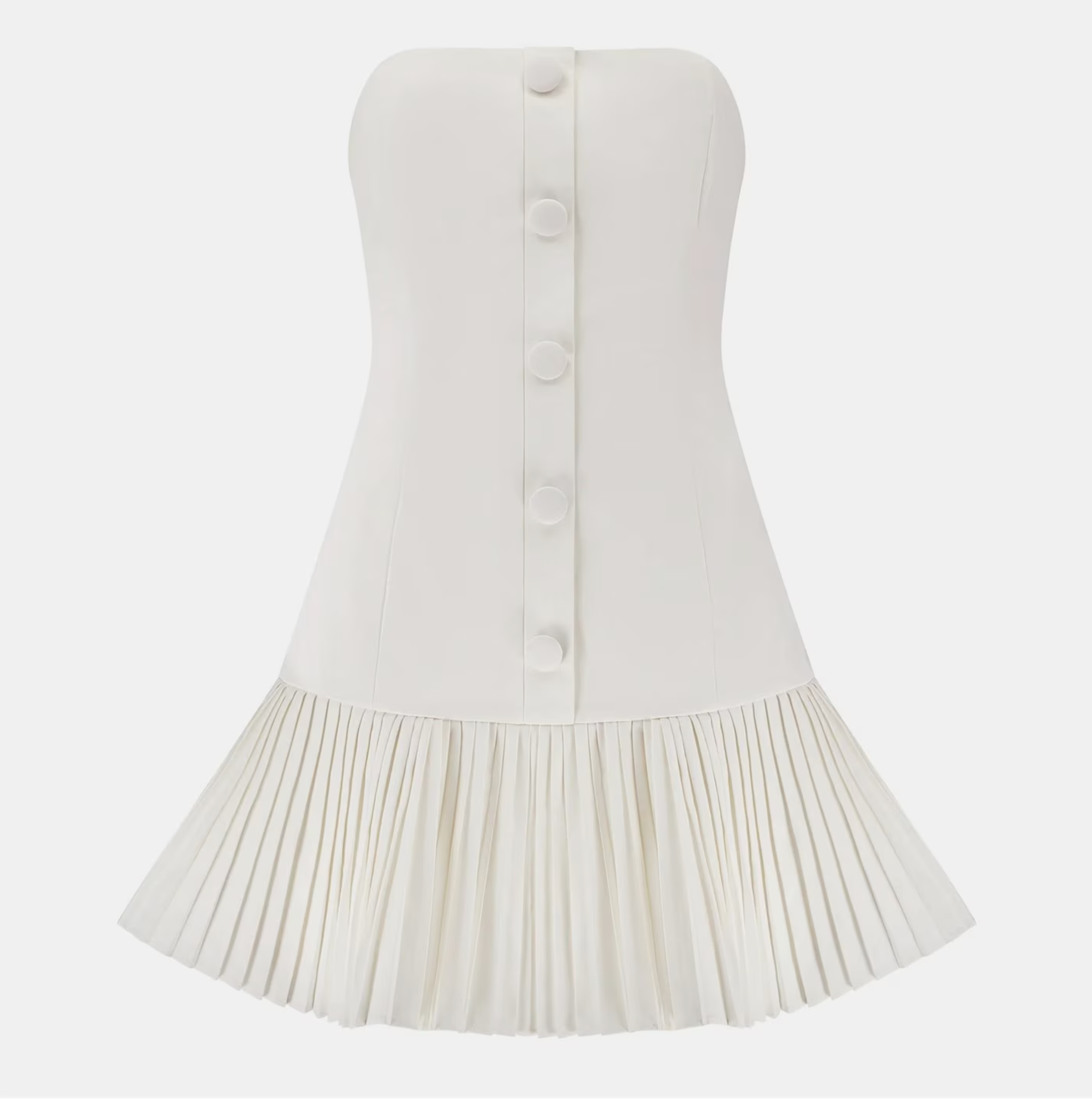 Odd Muse White The Ultimate Button Up Strapless Pleat Hem Mini Dress