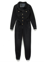 Holland Cooper Denim Gold Button Detail Jumpsuit in Washed Black