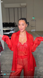 Skims Red Sheer Silk Button-Up Pyjama Shirt Top + Bottoms Set