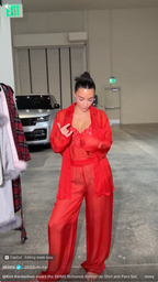 Skims Red Sheer Silk Button-Up Pyjama Shirt Top + Bottoms Set