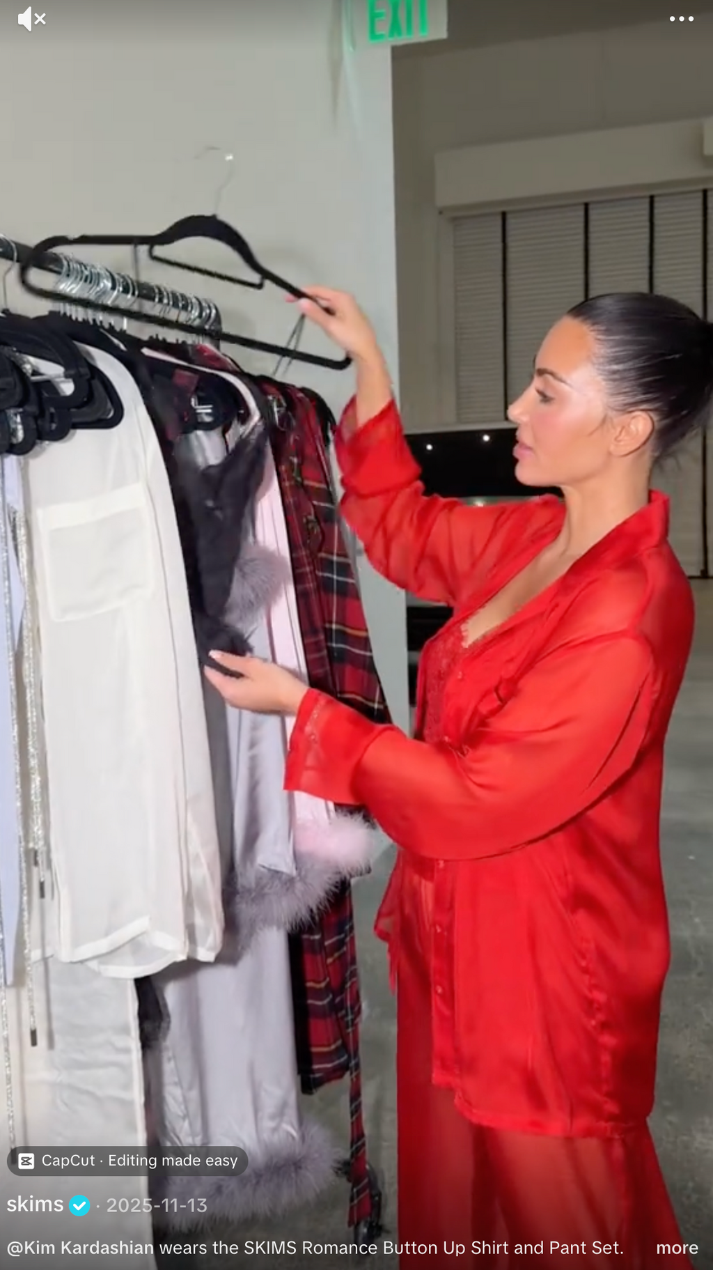 Skims Red Sheer Silk Button-Up Pyjama Shirt Top + Bottoms Set