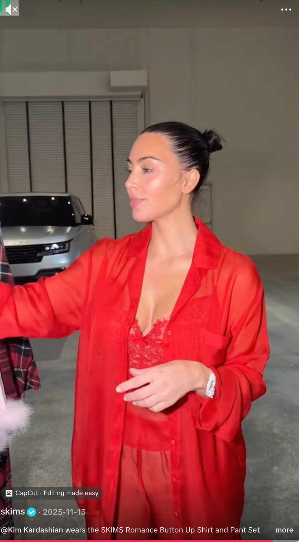 Skims Red Sheer Silk Button-Up Pyjama Shirt Top + Bottoms Set