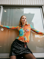 AVAVAV Orange Mesh Multicolor Cut-Out Shirt