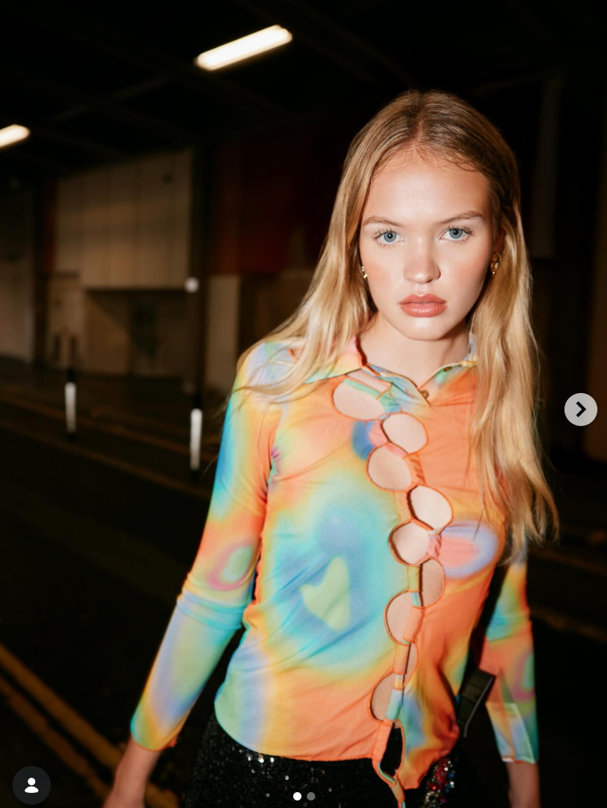 AVAVAV Orange Mesh Multicolor Cut-Out Shirt