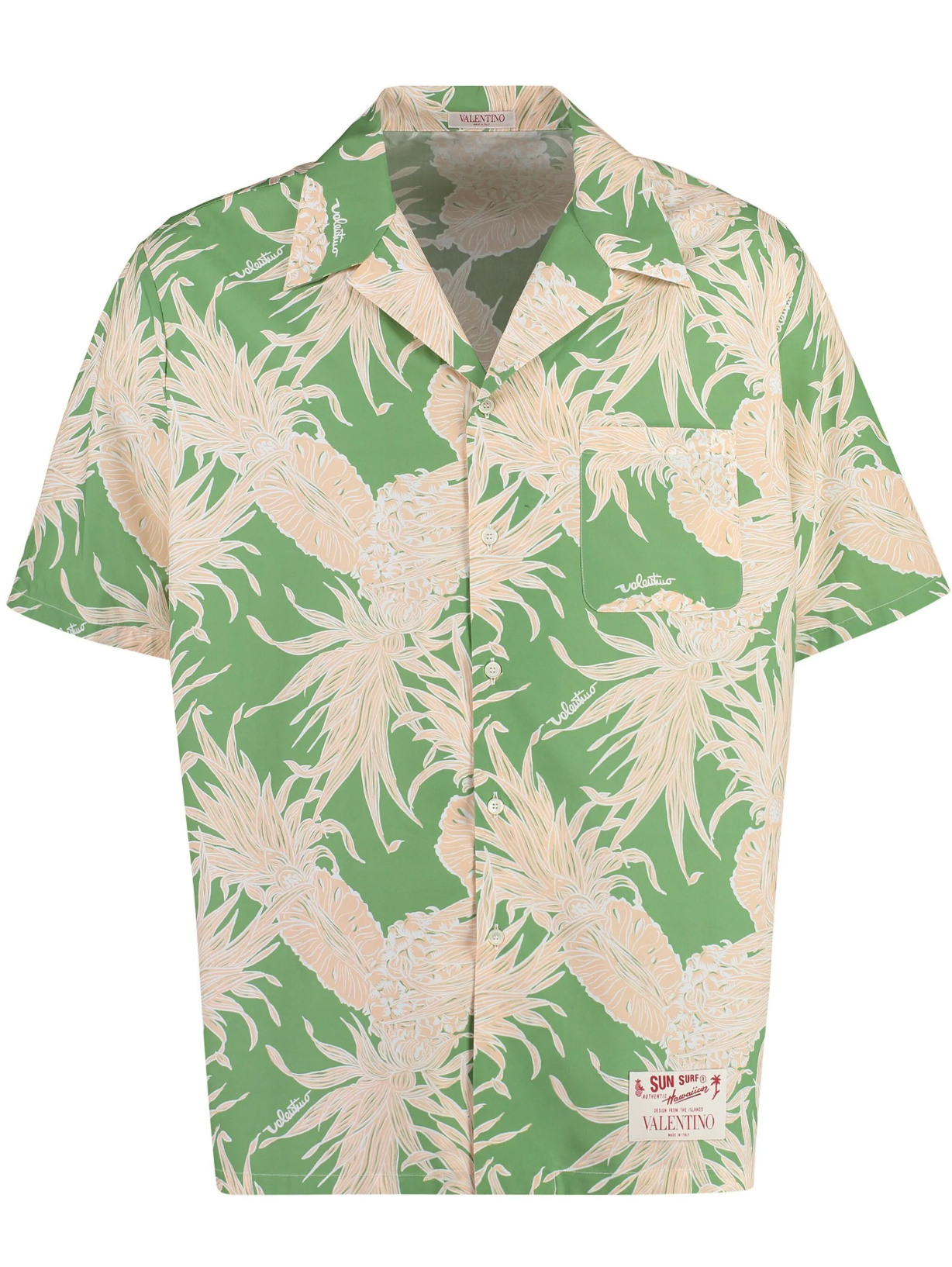 Valentino Green Pineapple Print Cotton Hawaiian Bowling Shirt
