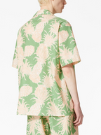 Valentino Green Pineapple Print Cotton Hawaiian Bowling Shirt