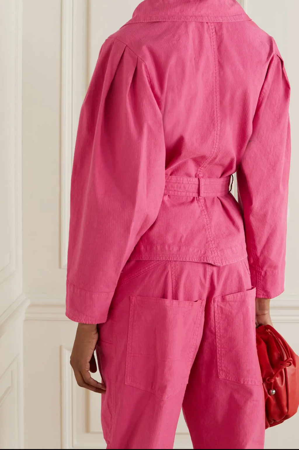 Isabel Marant Epaline Pink Linen Cotton Ruffle Collar 80s Style Jacket