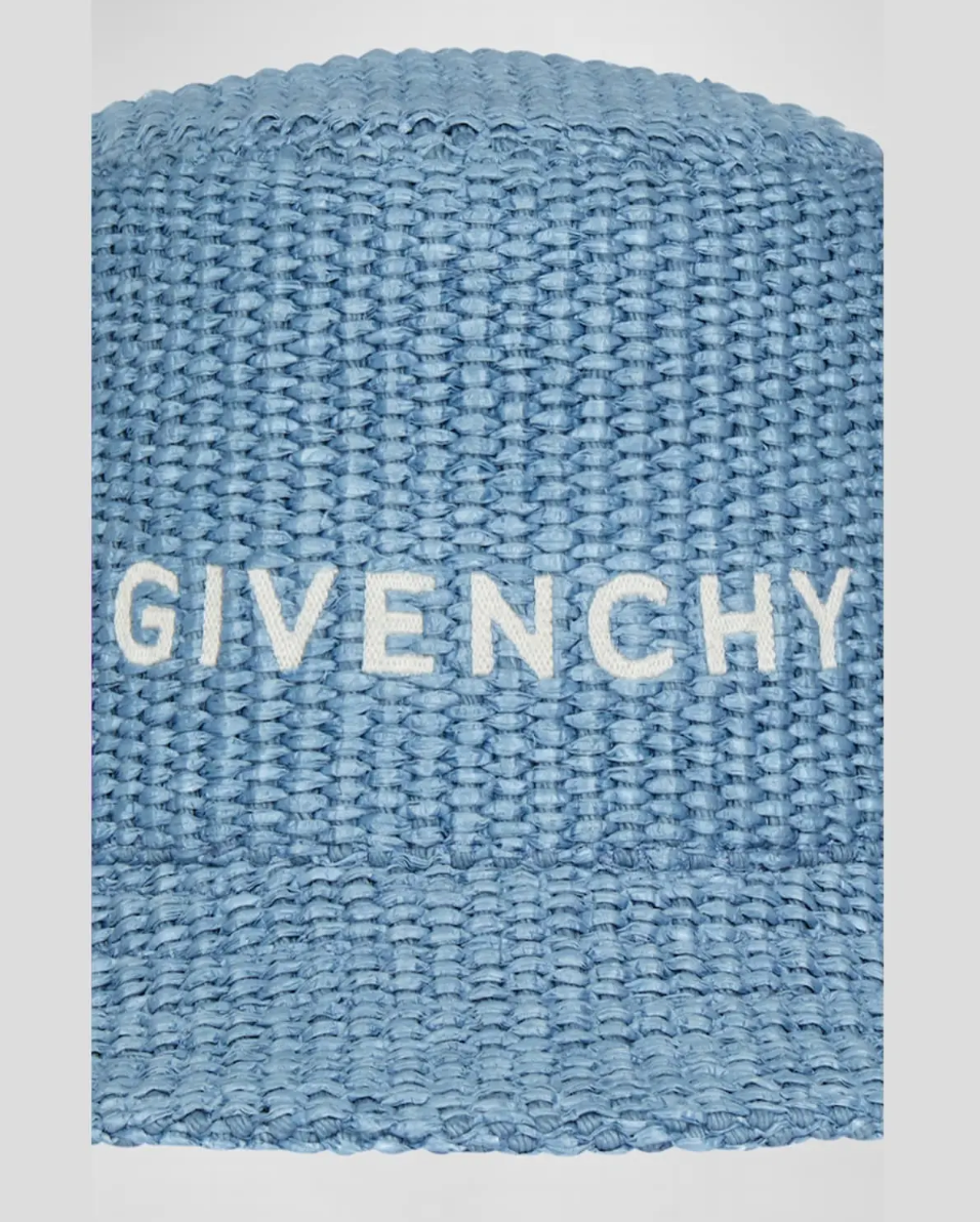 Givenchy Woven Raffia Straw Logo Front Bucket Hat