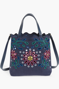 Chloé Kamilla North/South Floral Broderie Anglaise Embroidered Linen Tote Crossbody Handbag