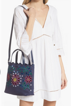 Chloé Kamilla North/South Floral Broderie Anglaise Embroidered Linen Tote Crossbody Handbag