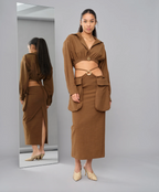 Christopher Esber Brown Wool Blend Checked Cargo Midi Skirt