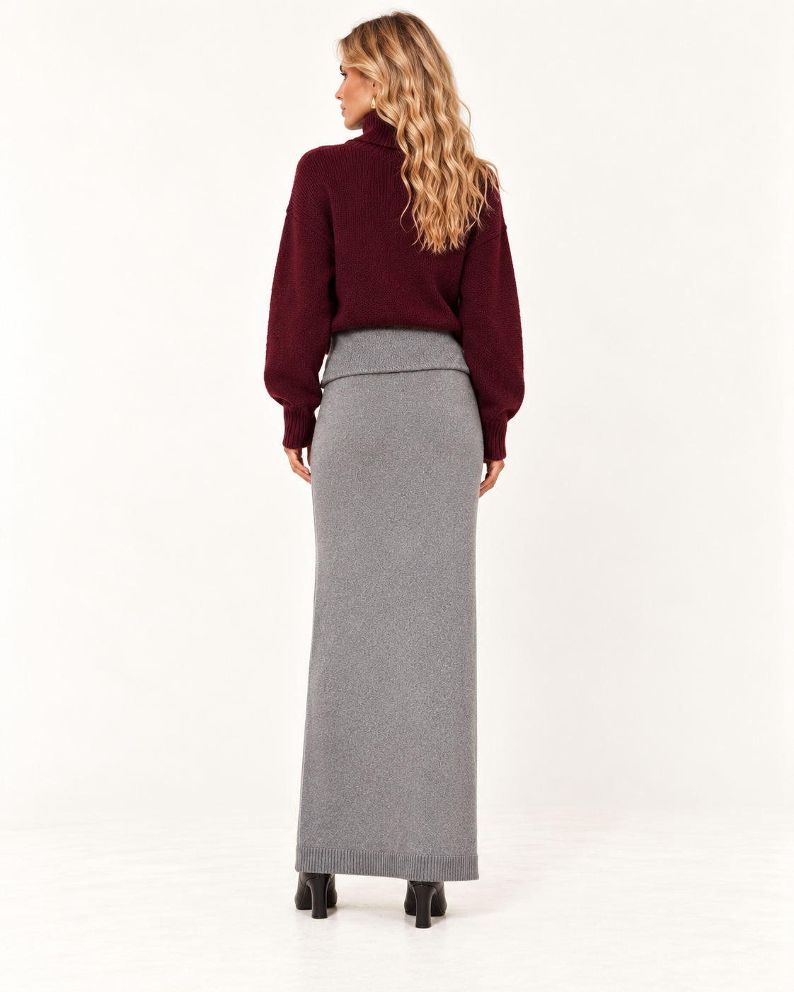 Skims Grey Boucle Knit Slit Maxi Skirt