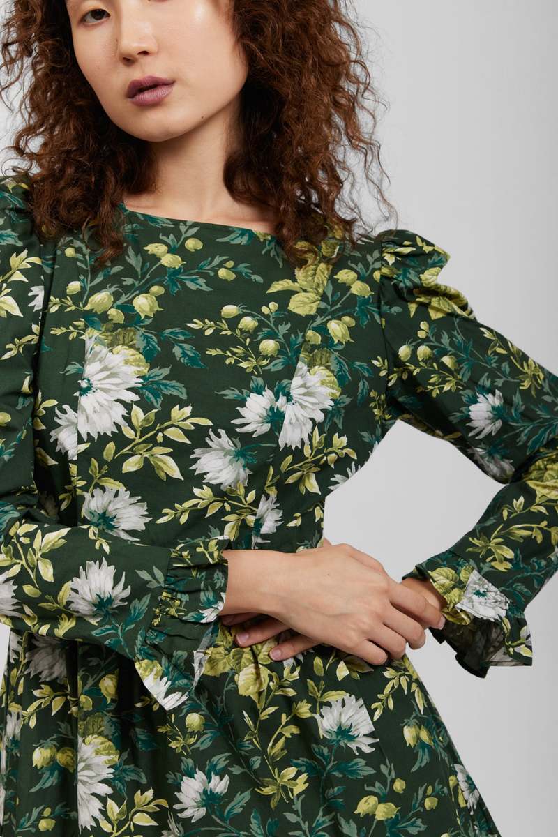 Batsheva x Laura Ashley Floral Square Neck Prairie Mini Dress