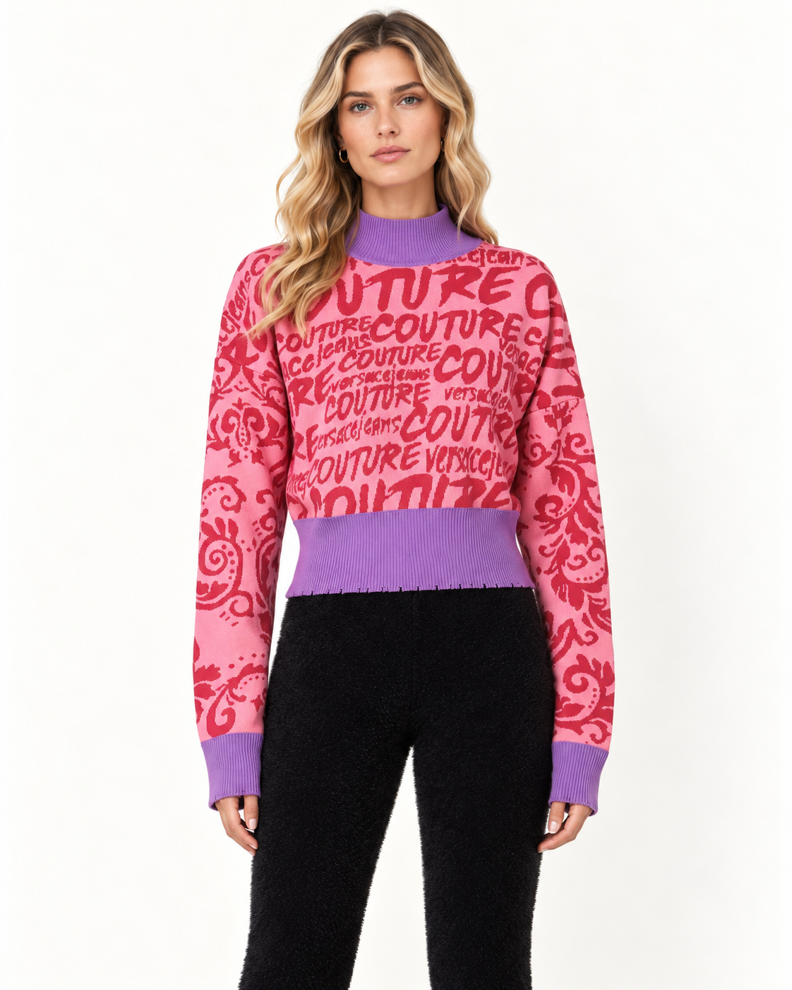 Versace Jeans Couture Pink Knitted Allover Logo Jumper
