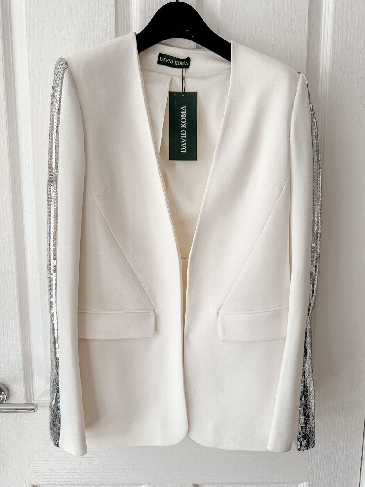 Silver Sequin Panel Side Detail Blazer Jacket
