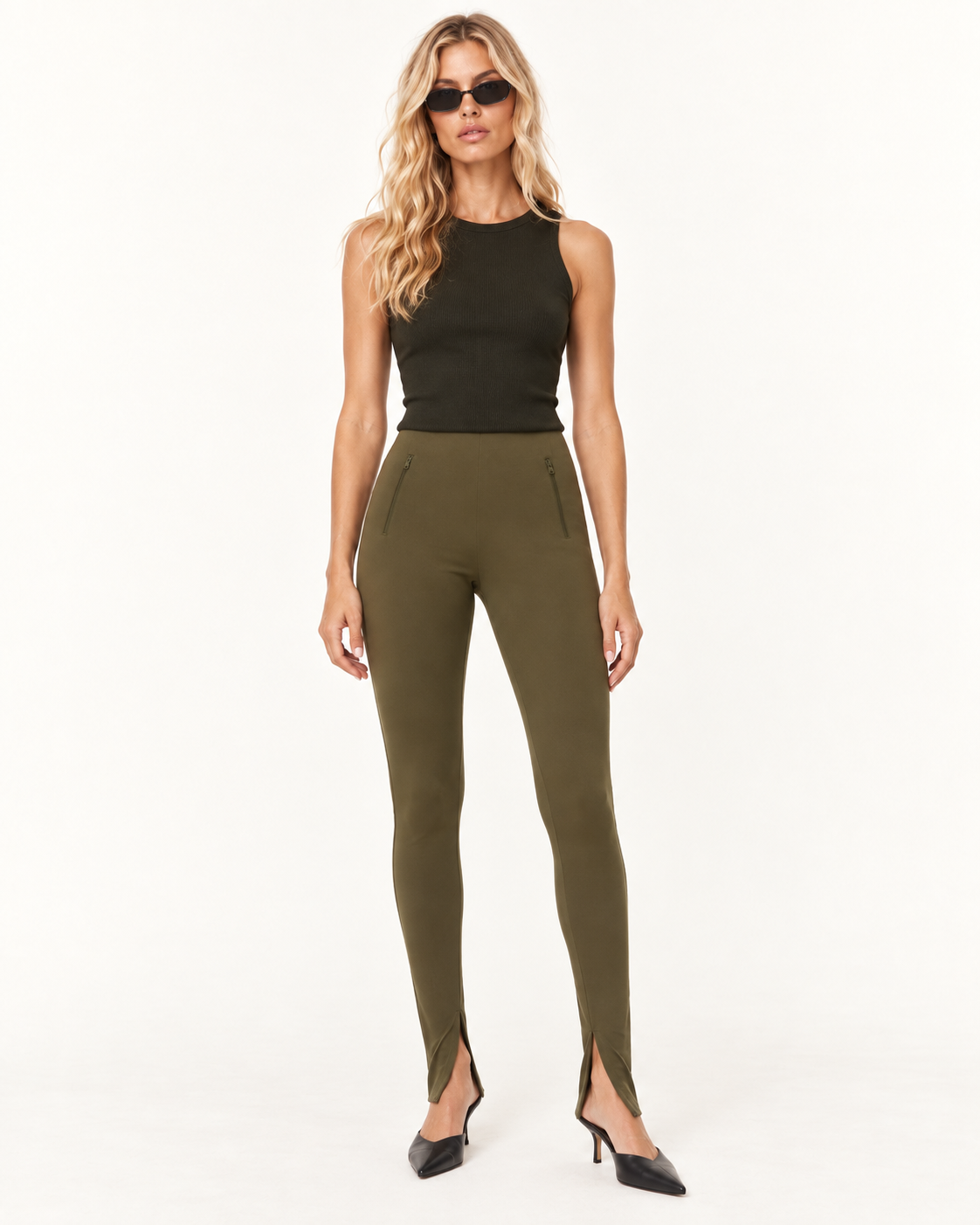 Wardrobe.NYC Khaki Stretch Ponte Zip Pocket Leggings