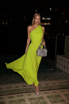 Valentino Garavani Green Pleat Detail One Shoulder Evening Occasion Gown