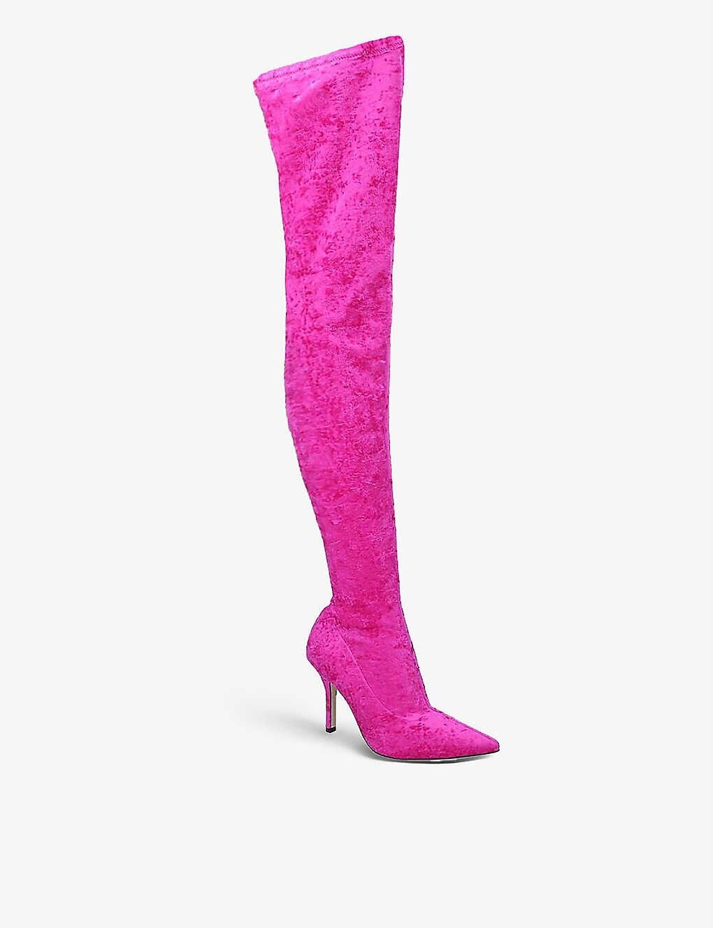 PARIS TEXAS Hot Fuchsia Pink Mama Velvet Knee High Boots - House Of Huntington