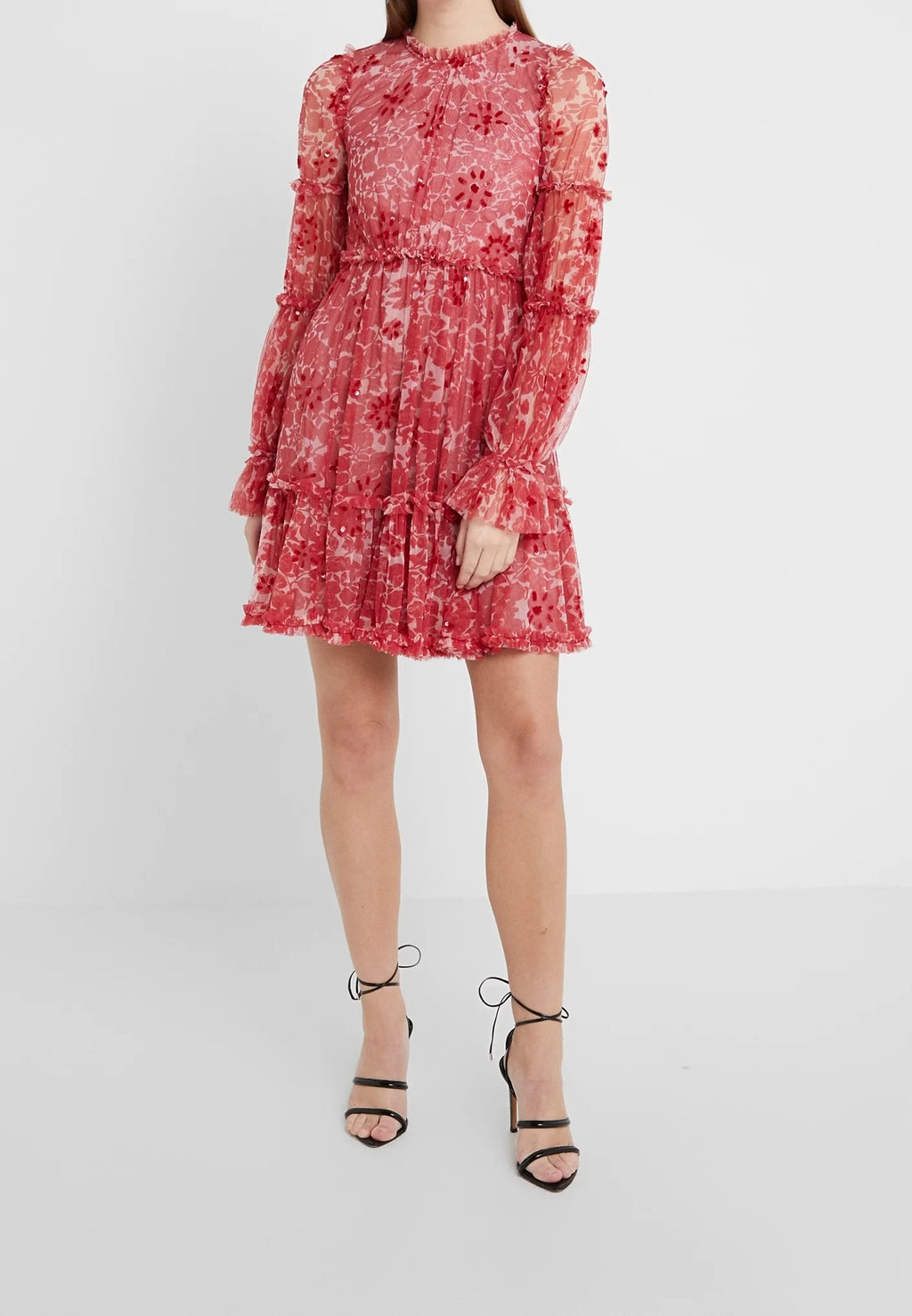 Needle & Thread Red Anya Cherry Flora Long Sleeve Dress