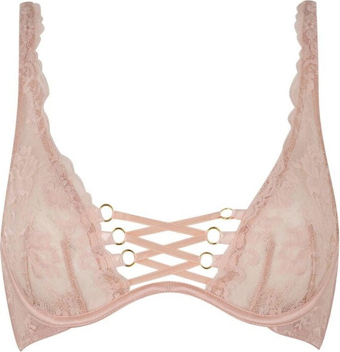 AGENT PROVOCATEUR Pink Essie Corset Satin Lace Detail Bra - House Of Huntington