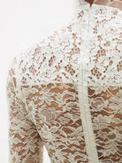 Alessandra Rich White High Neck Sweetheart Floral Lace Crystal Pearl Button Belted Wedding Dress Gown - House Of Huntington