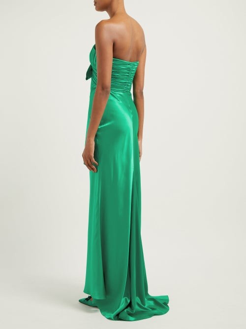 Alessandra Rich Emerald Green Satin Silk Charmeuse Ruched Strapless Gown - House Of Huntington