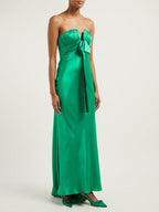 Alessandra Rich Emerald Green Satin Silk Charmeuse Ruched Strapless Gown - House Of Huntington