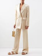 GABRIELA HEARST Satin Beige Elmore Double Breasted Blazer Jacket - House Of Huntington