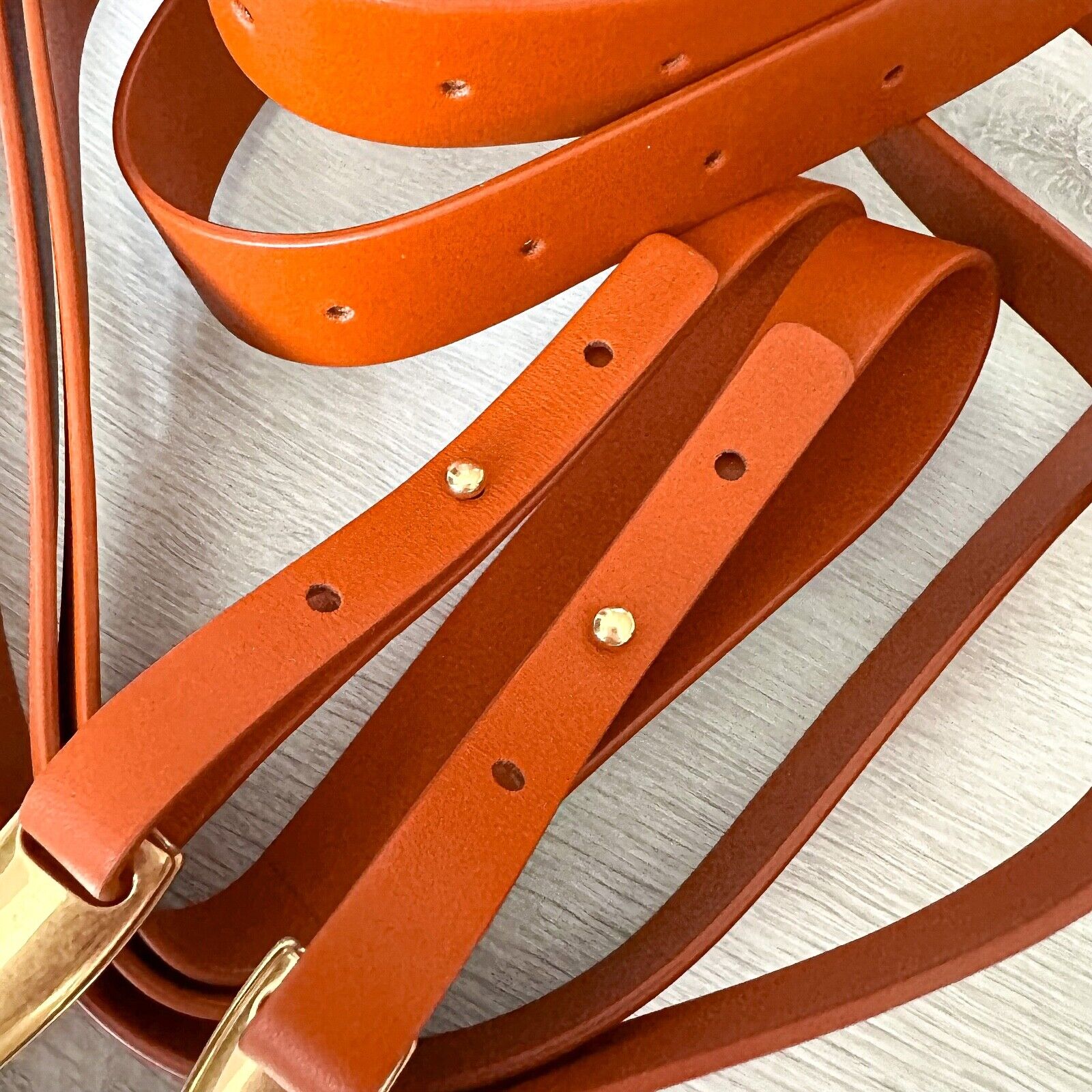 BOTTEGA VENETA Maple Brown Gold Horsebit Buckle Double Strap Belt