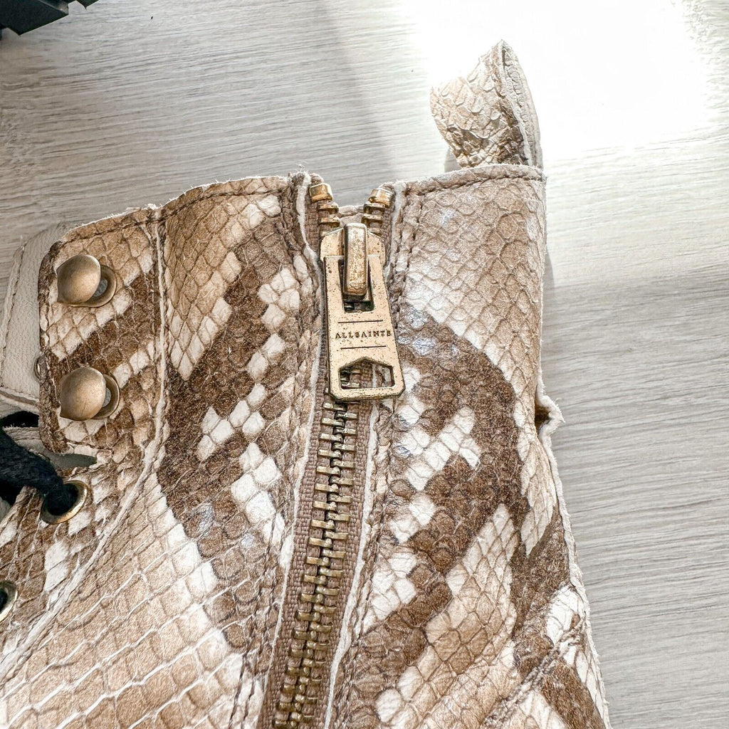 ALLSAINTS Combat Snake Print Lace Zip Chunky Heel Ankle Donita Boots (EU 36)