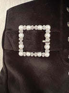 Stuart Weitzman Pearl Crystal Buckle Embellished Lace-up Black Leather Boots