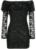 CAROLINE CONSTAS Alessia Black Floral Lace Off Shoulder Mini Dress - House Of Huntington