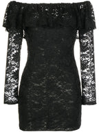 CAROLINE CONSTAS Alessia Black Floral Lace Off Shoulder Mini Dress - House Of Huntington