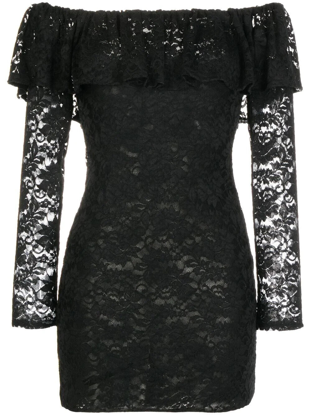 CAROLINE CONSTAS Alessia Black Floral Lace Off Shoulder Mini Dress - House Of Huntington