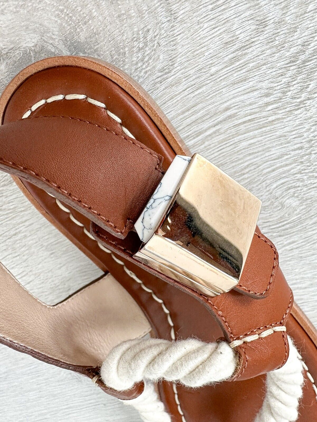 Gabriela Hearst Zephyr Rope Strap Brown Leather Thong Sandals - House Of Huntington