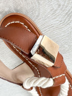 Gabriela Hearst Zephyr Rope Strap Brown Leather Thong Sandals - House Of Huntington