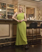 Valentino Garavani Green Pleat Detail One Shoulder Evening Occasion Gown