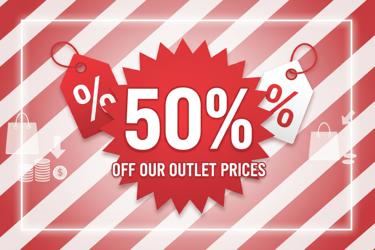 clearance image 50% off our outlet prices 