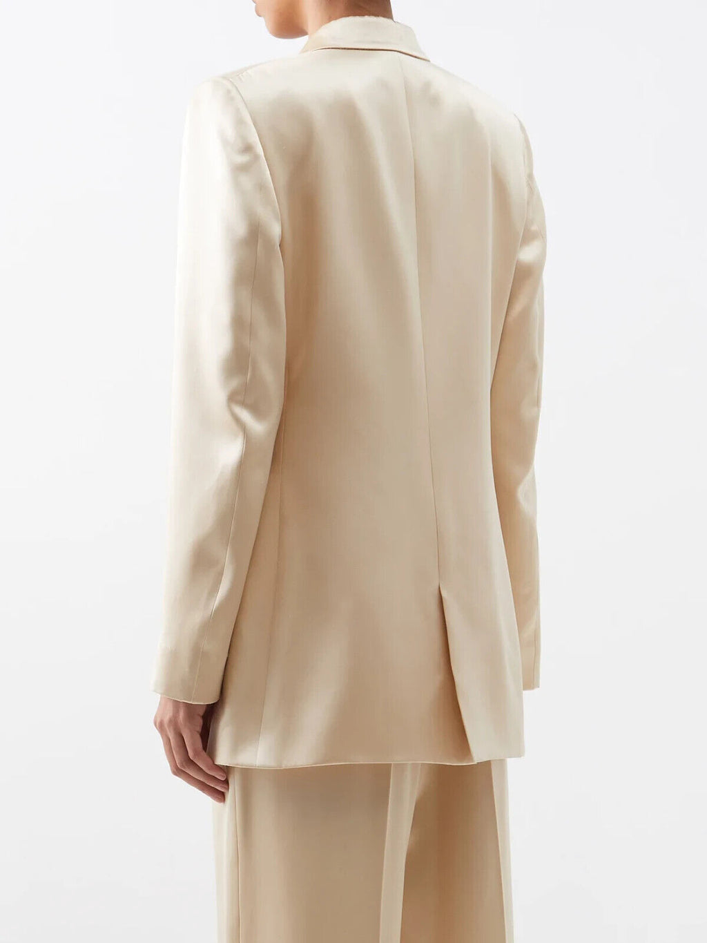 GABRIELA HEARST Satin Beige Elmore Double Breasted Blazer Jacket - House Of Huntington